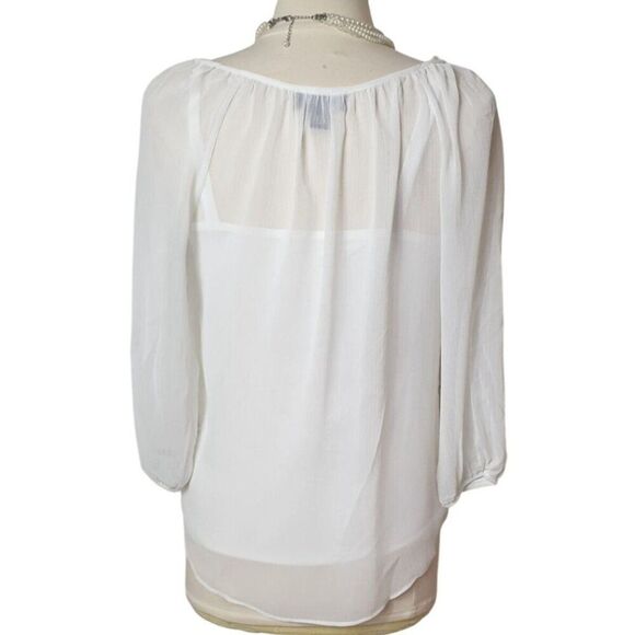 AB Studio Womens Peasant Blouse S White Sheer Lace Trim Layered Fairy Cottage - Picture 3 of 6